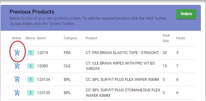 Previous products selection