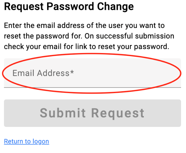 Password reset email address entry screen