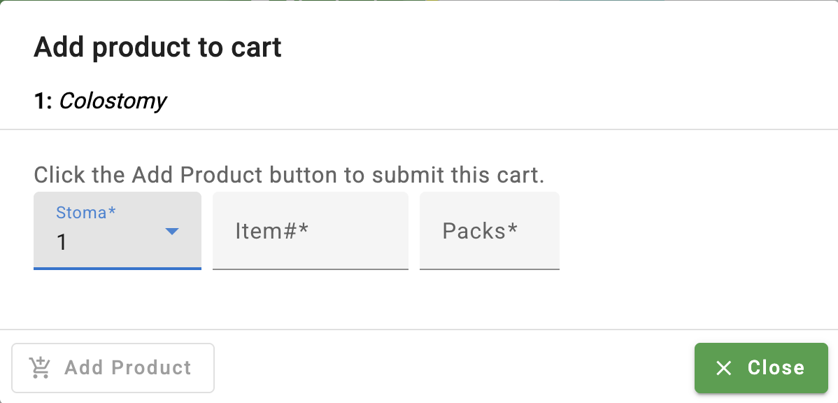 Add Product to Cart dialog