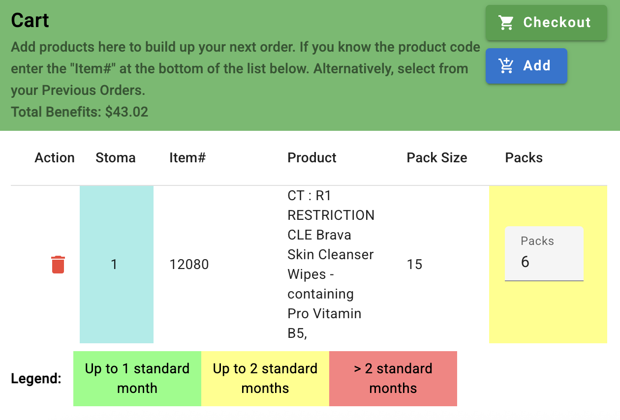 The Cart section of the portal Home screen