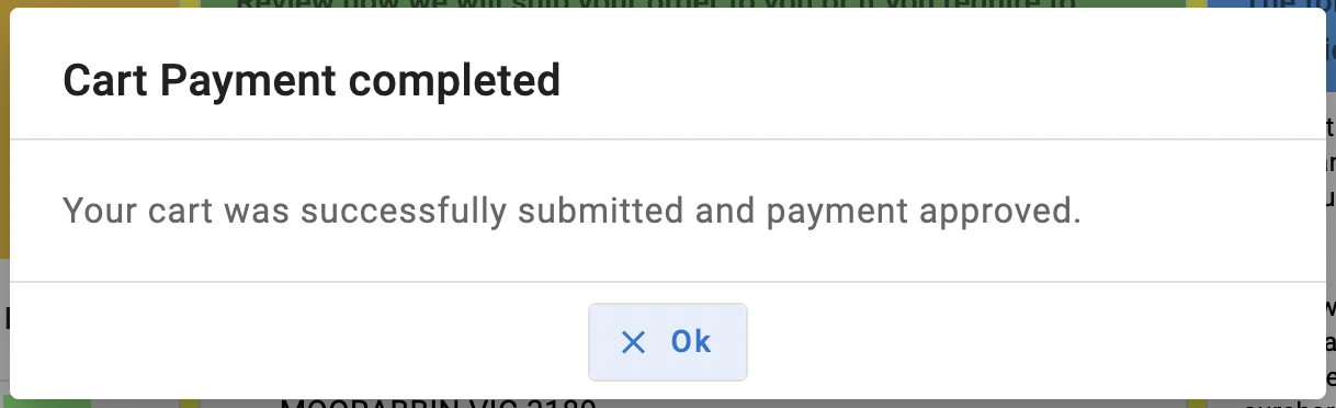 Cart submitted confirmation