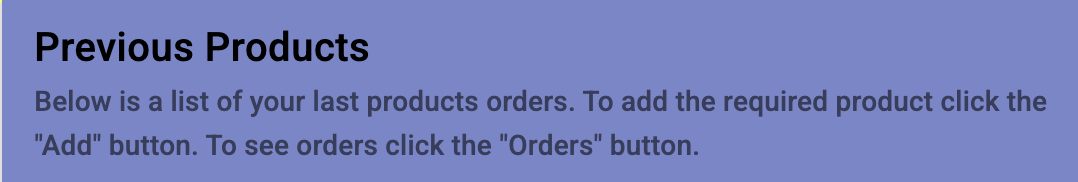 The Previous Products banner on the portal Home screen