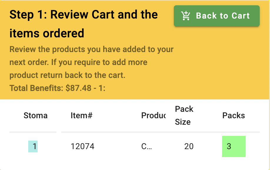 Review cart screen