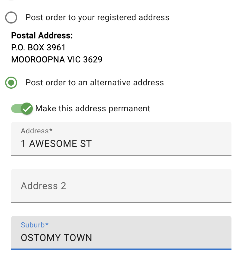 Delivery details screen