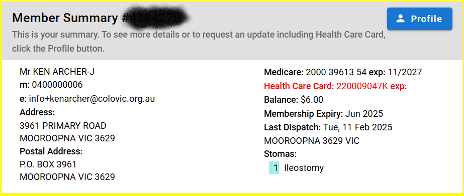 Profile on the Members Summary tab