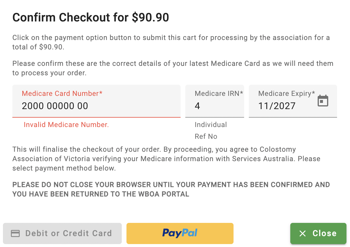 Medicare verification dialog