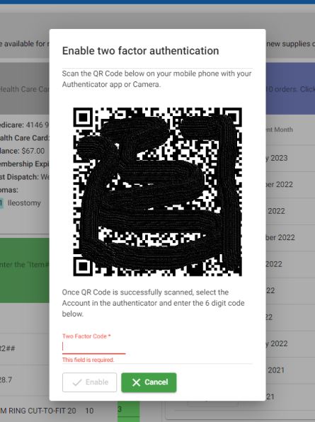Two factor authentication QR code